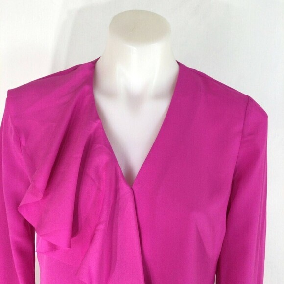 BANANA REPUBLIC Long Sleeve Cascade Ruffle Top Womens Bright Pink Size Small - Picture 11 of 12